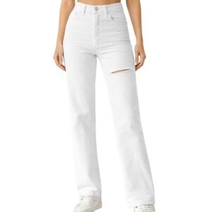 AGOLDE 90s Pinch Waist Jeans Women 26 White Distressed High Rise Straight Leg